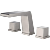 Brushed Nickel 3 holes two handles Waterfall bathroom Sink Faucet with brass pop up overflow Drain