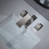 Brushed Nickel 3 holes two handles Waterfall bathroom Sink Faucet with brass pop up overflow Drain