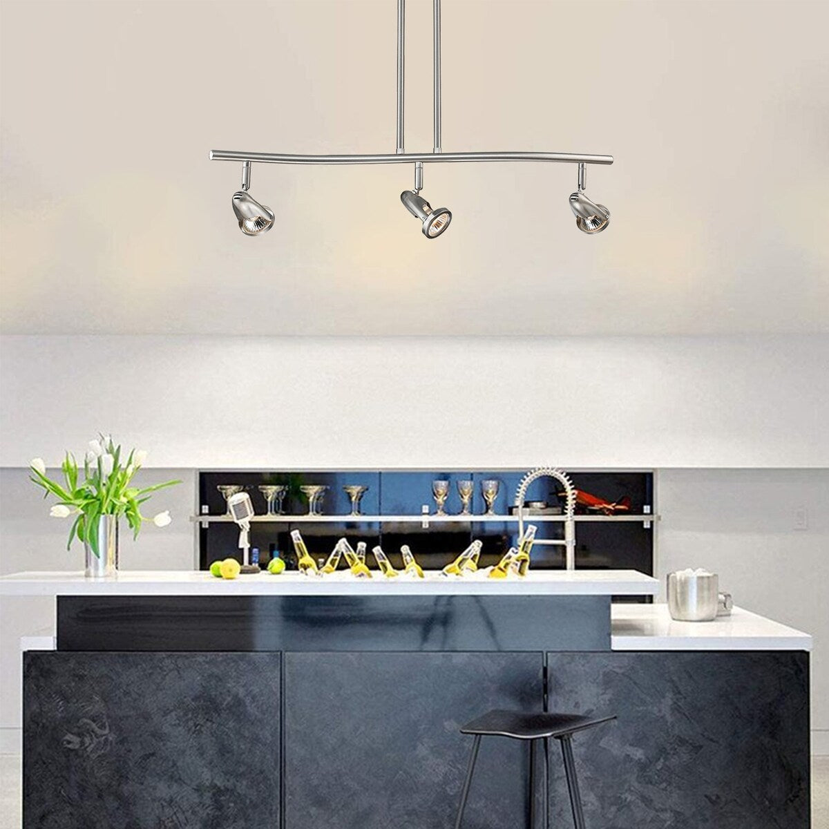 Brushed Nickel 3-light Semi Flush Mount Track Light