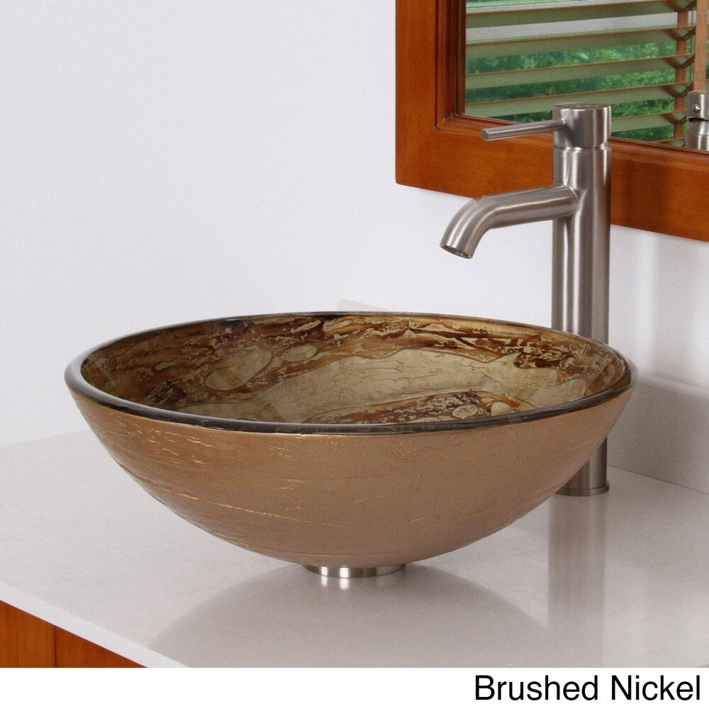Elite Modern Design Tempered Glass Bathroom Vessel Sink with Faucet Combo