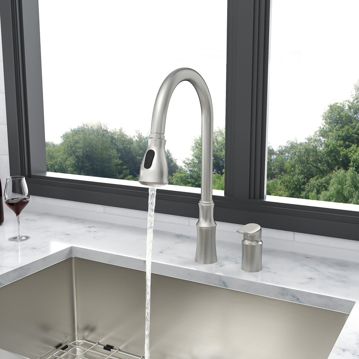 Brushed Nickel High Arc Single Handle Pull Down Kitchen Faucet