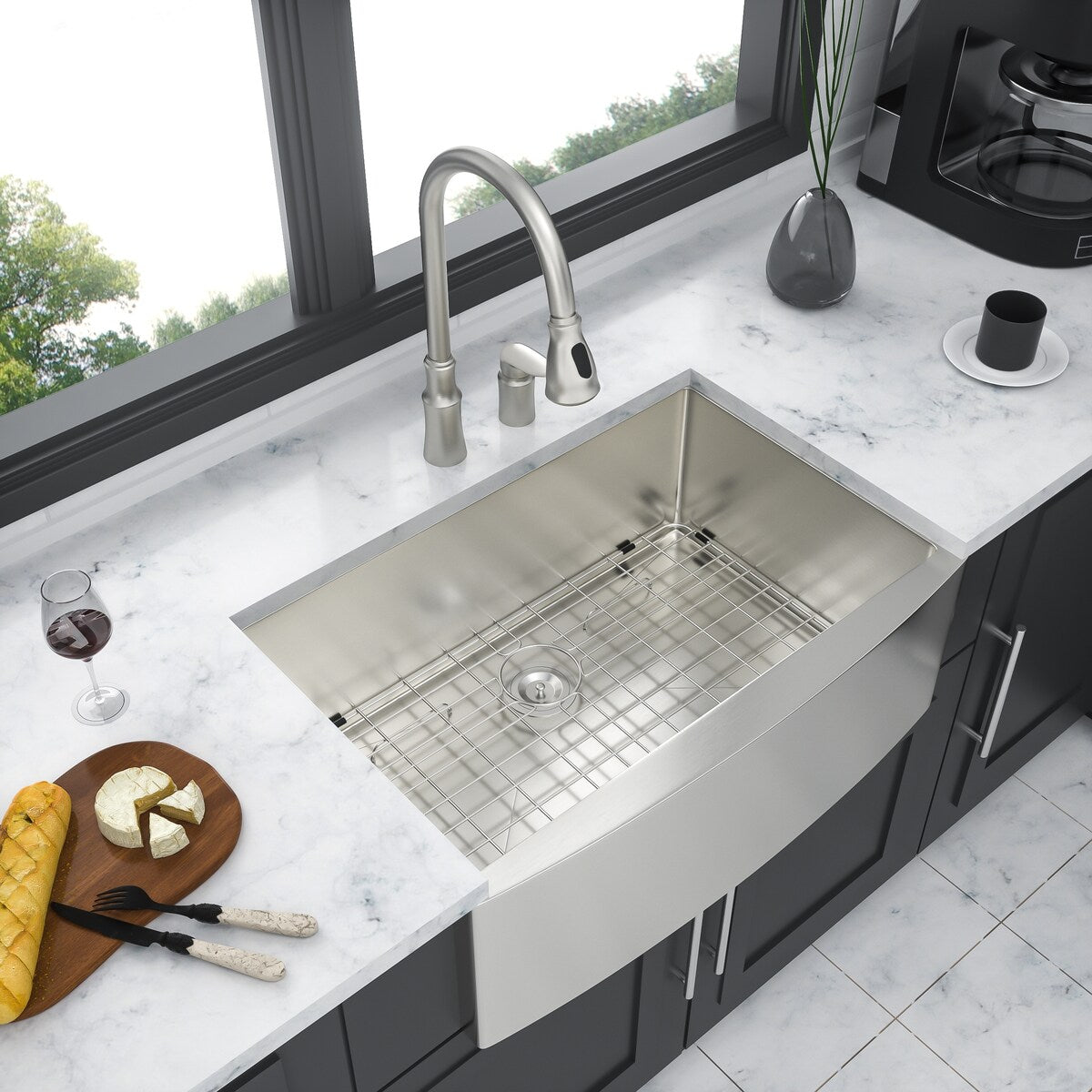 Brushed Nickel High Arc Single Handle Pull Down Kitchen Faucet