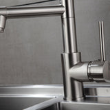 Brushed Nickel High Spring Double Outlets Pull-down Kitchen Faucet
