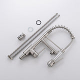Brushed Nickel High Spring Double Outlets Pull-down Kitchen Faucet