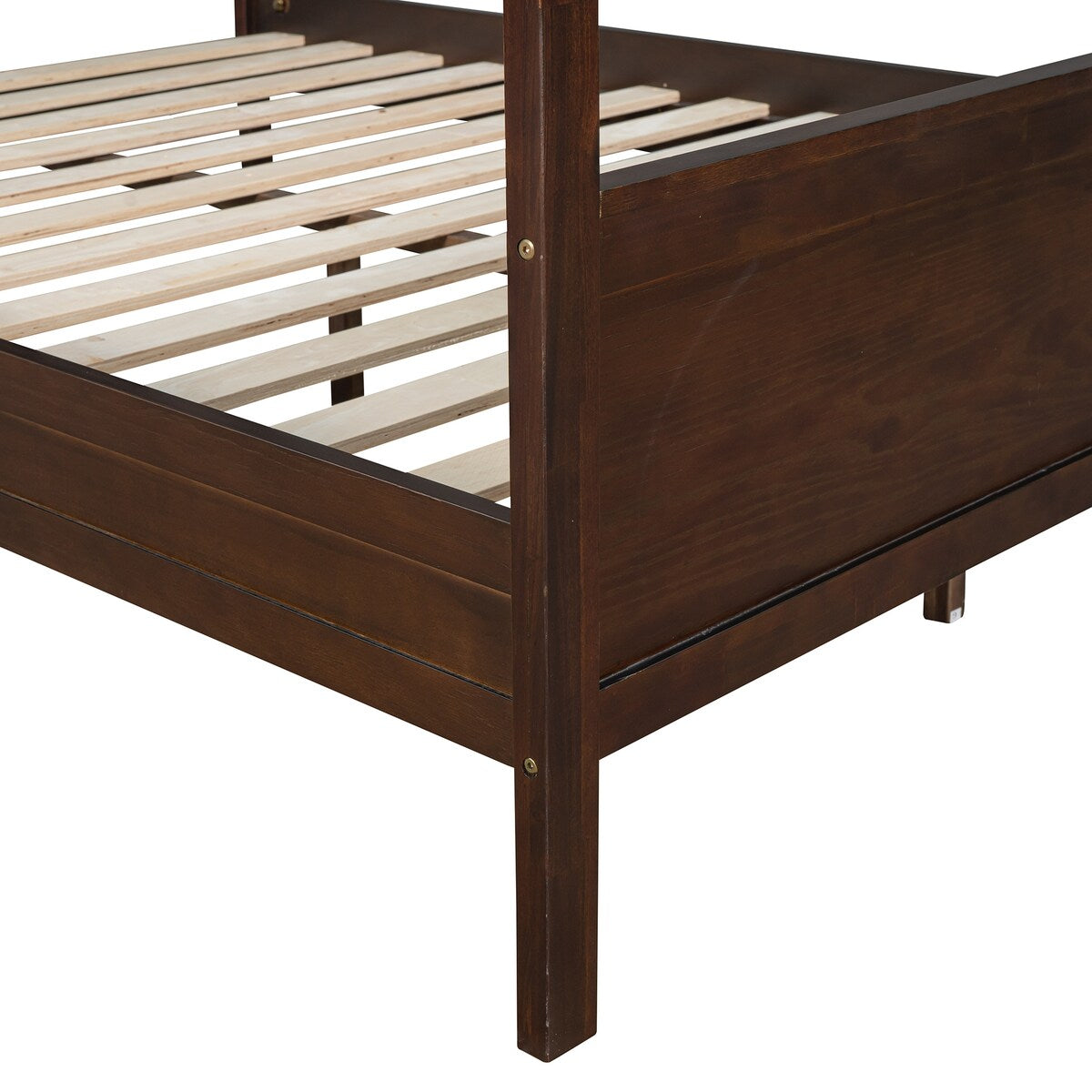 Brushed Queen Wood Canopy Bed Panel Platform Bed with Headboard&Full-length Top Rail&4 Column for Self Customized Decoration