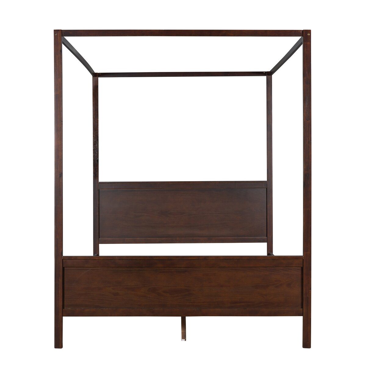 Brushed Queen Wood Canopy Bed Panel Platform Bed with Headboard&Full-length Top Rail&4 Column for Self Customized Decoration