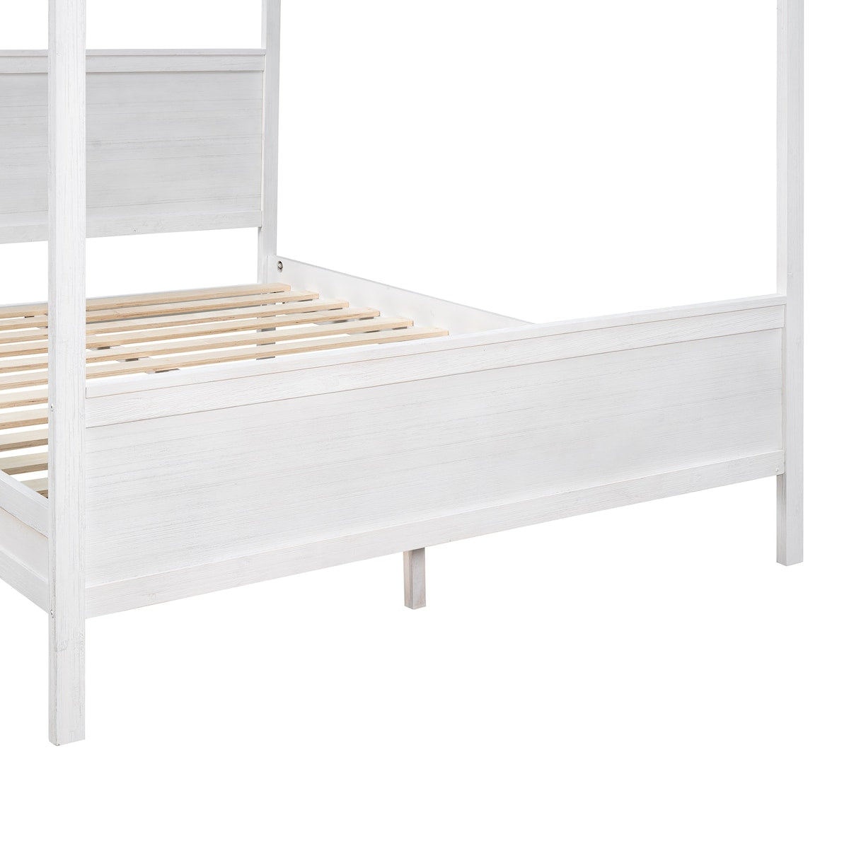 Brushed Queen Wood Canopy Bed Panel Platform Bed with Headboard&Full-length Top Rail&4 Column for Self Customized Decoration