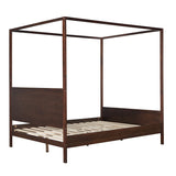 Brushed Queen Wood Canopy Bed Panel Platform Bed with Headboard&Full-length Top Rail&4 Column for Self Customized Decoration