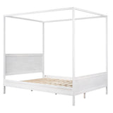 Brushed Queen Wood Canopy Bed Panel Platform Bed with Headboard&Full-length Top Rail&4 Column for Self Customized Decoration