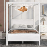 Brushed Queen Wood Canopy Bed Panel Platform Bed with Headboard&Full-length Top Rail&4 Column for Self Customized Decoration