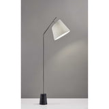 Brushed Steel Floor Lamp Black Marble Block Base and Angled White Linen Shade - 12 x 21.55 x 8.5