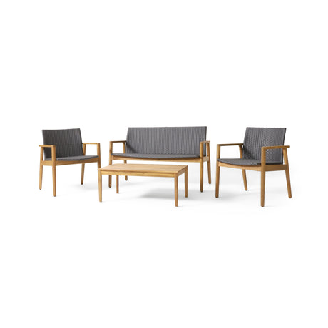 Bryan Outdoor Wicker and Acacia Wood 4 Seater Chat Set by Christopher Knight Home