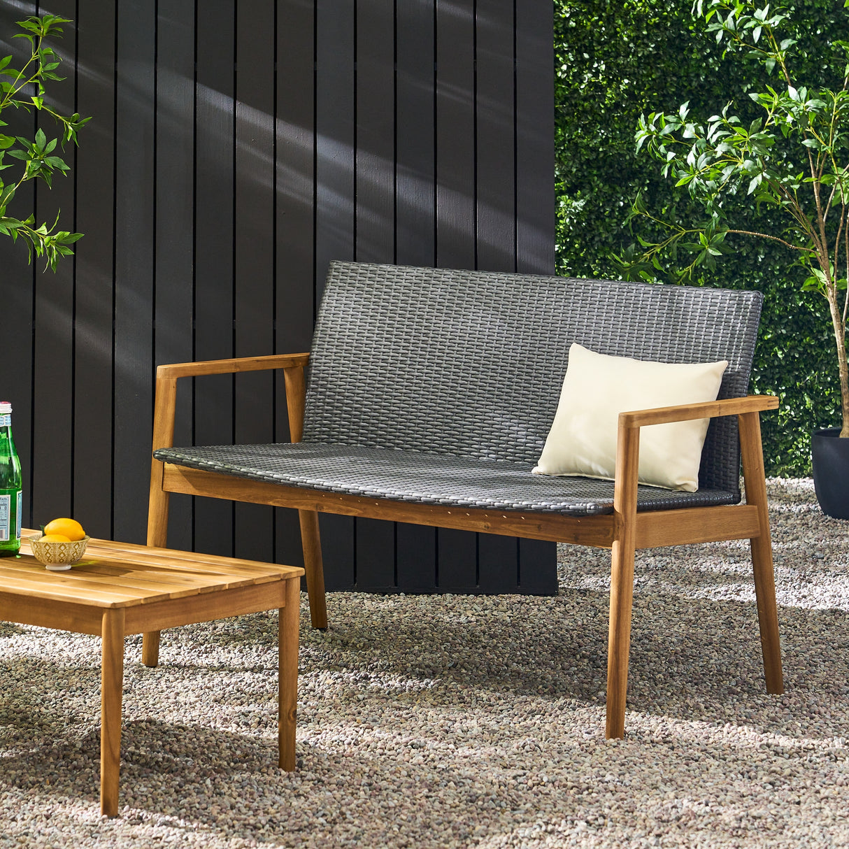 Bryan Outdoor Wicker and Acacia Wood Loveseat by Christopher Knight Home