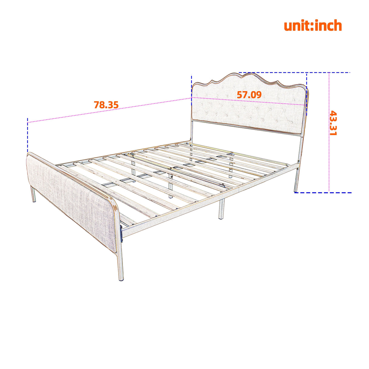 Buckle shaped backrest classic pull-button backrest bed，Full