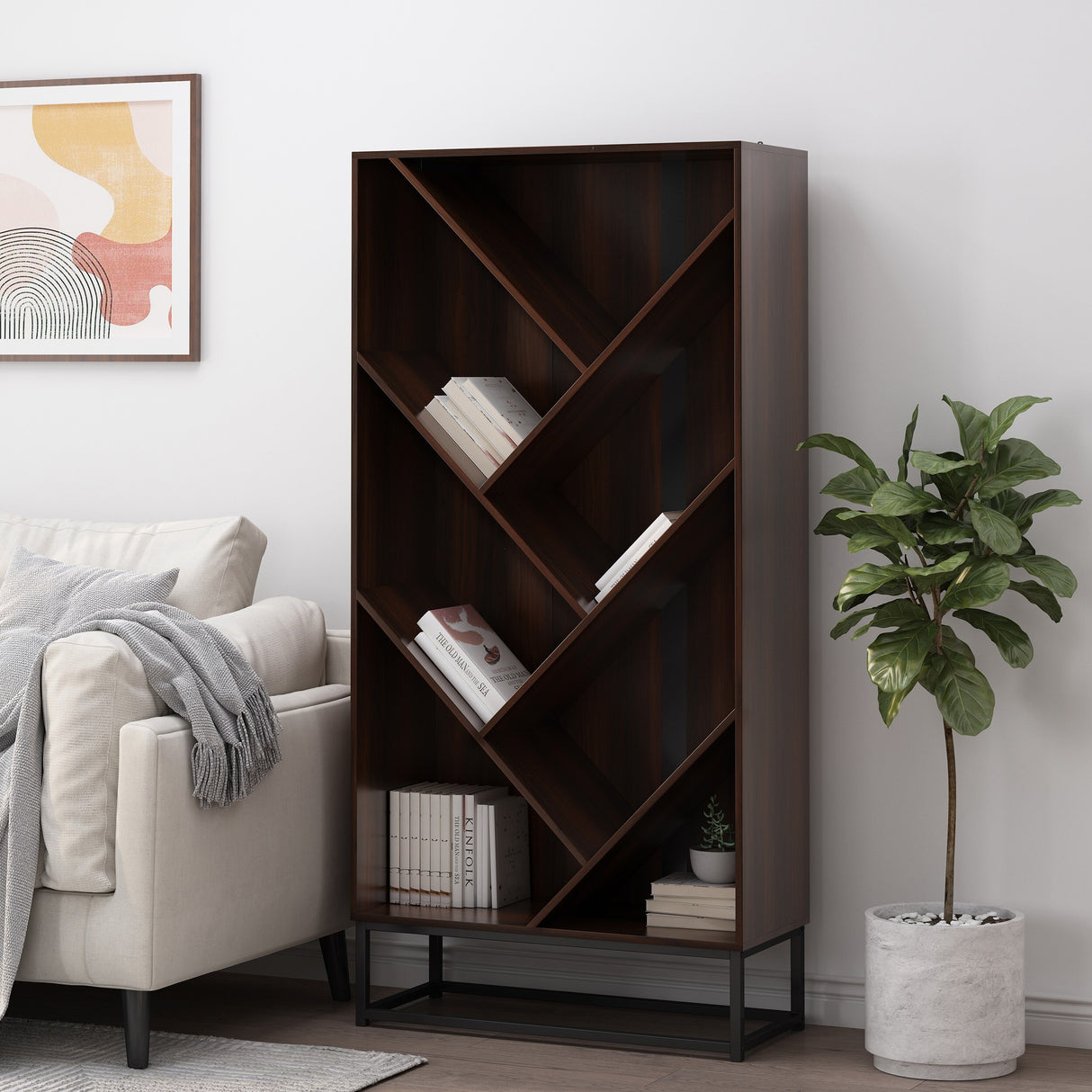 Bucy Modern Industrial 6 Shelf V Bookcase by Christopher Knight Home - 31.50" L x 13.00" W x 65.00" H