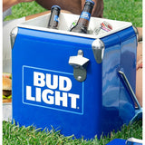 Bud Light Vintage Hard Beverage Cooler Insulated Metal Exterior with Self-Locking Handle - Blue