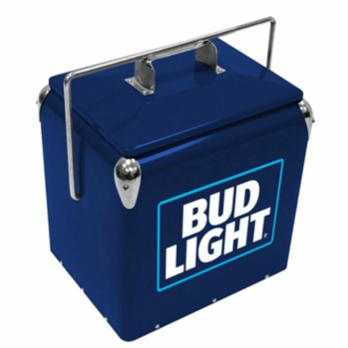 Bud Light Vintage Hard Beverage Cooler Insulated Metal Exterior with Self-Locking Handle - Blue
