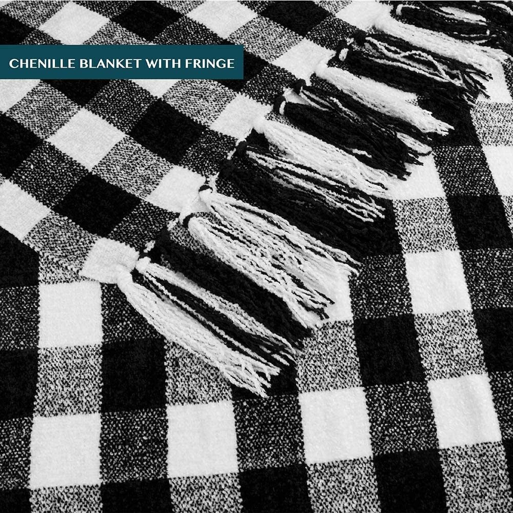 Buffalo Plaid Chenille Throw Blanket for Bed Soft Silky