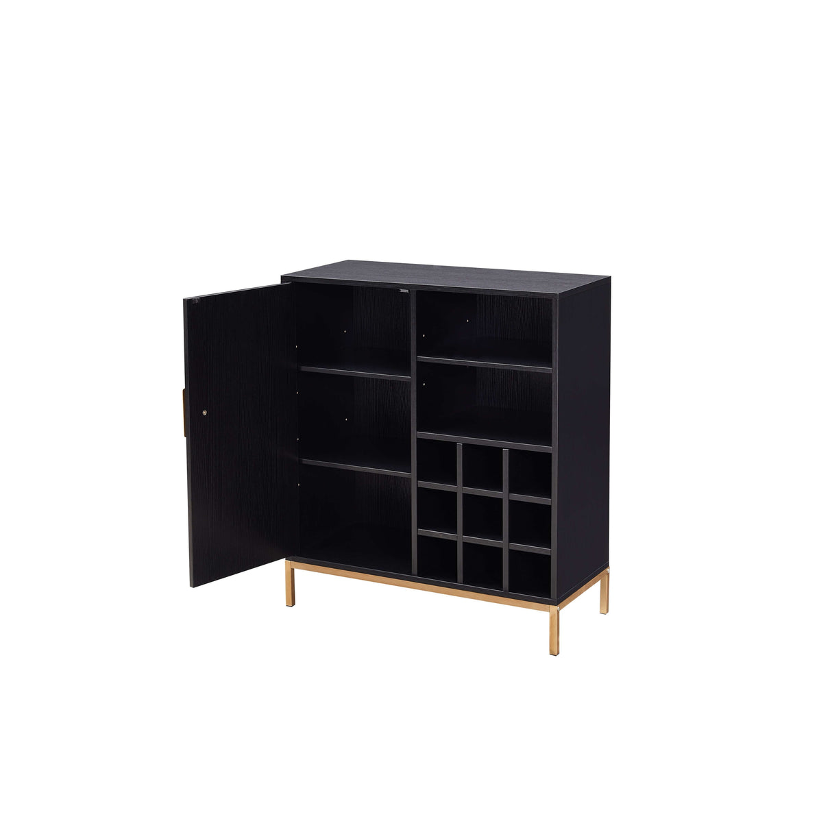 Buffet Bar Liquor Cabinet with Wine Rack and Glass Holder, Black