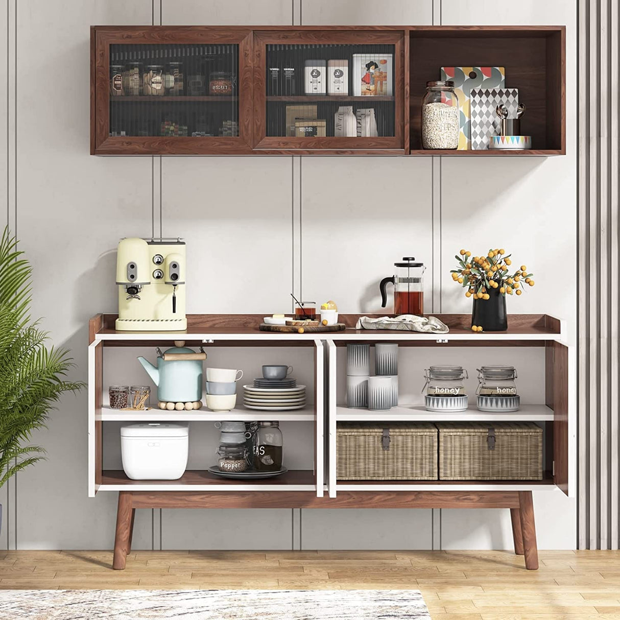 55-inch Kitchen Sideboard Buffet Cabinet with Storage Coffee Bar Cabinet with Doors - N/A