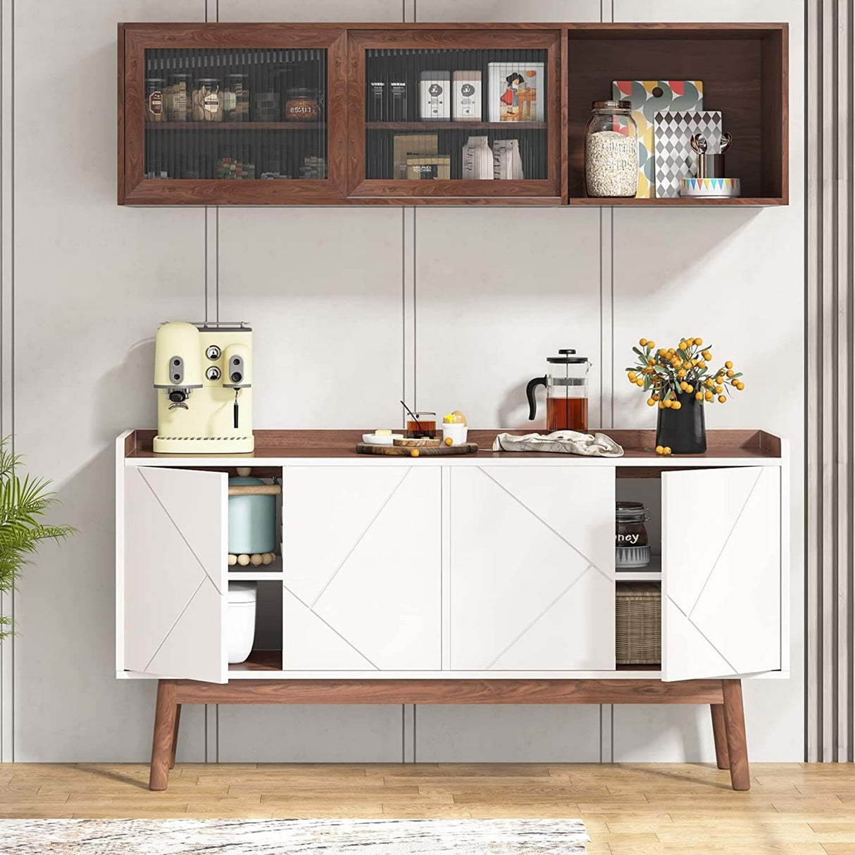 55-inch Kitchen Sideboard Buffet Cabinet with Storage Coffee Bar Cabinet with Doors - N/A