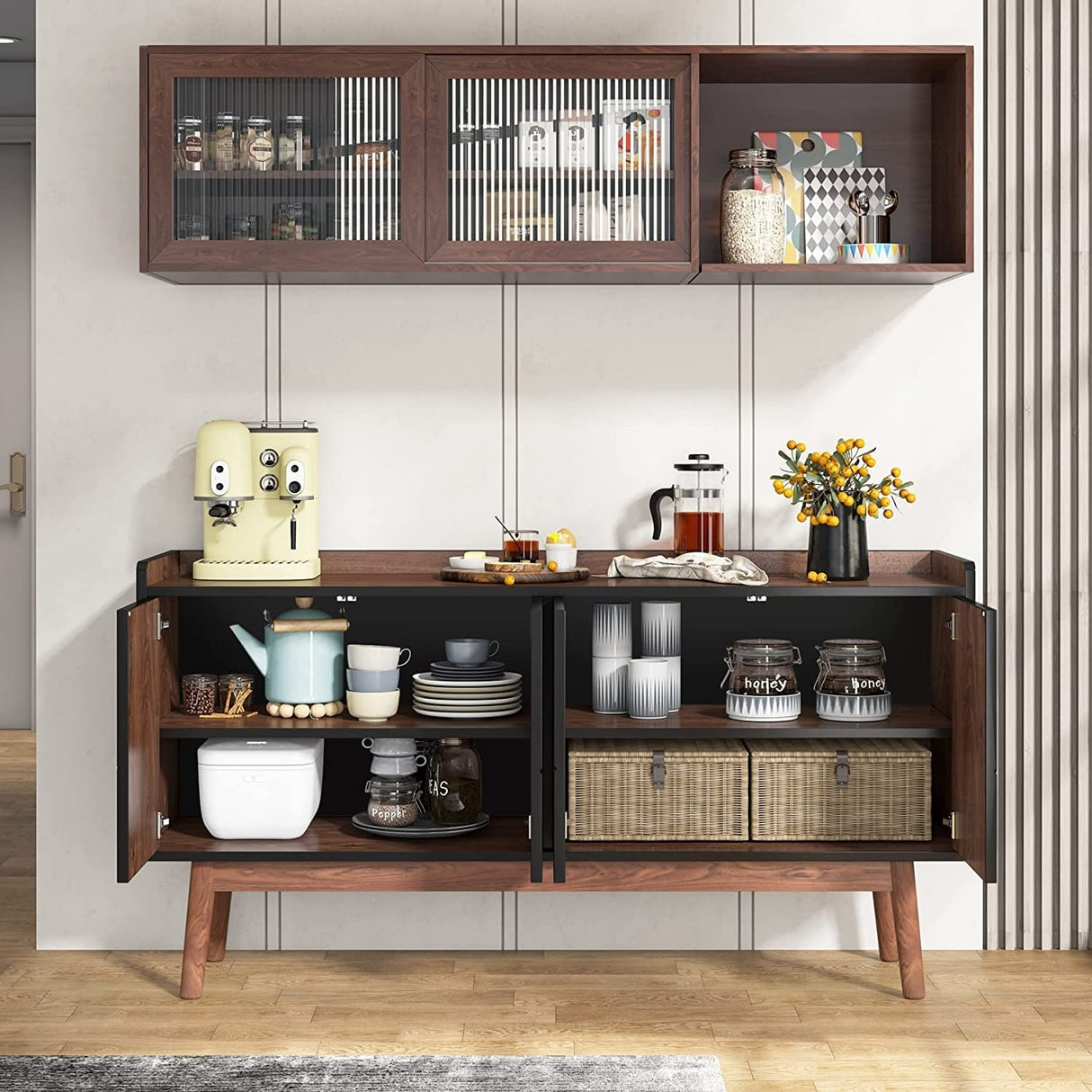 55-inch Kitchen Sideboard Buffet Cabinet with Storage Coffee Bar Cabinet with Doors - N/A