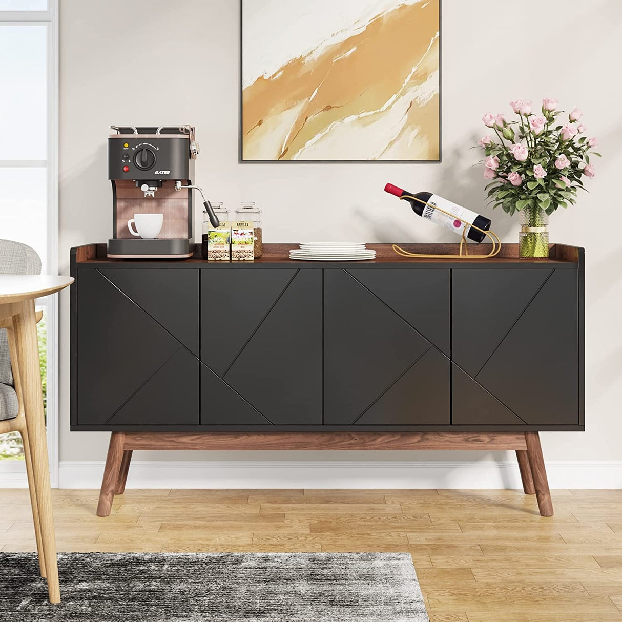 55-inch Kitchen Sideboard Buffet Cabinet with Storage Coffee Bar Cabinet with Doors - N/A