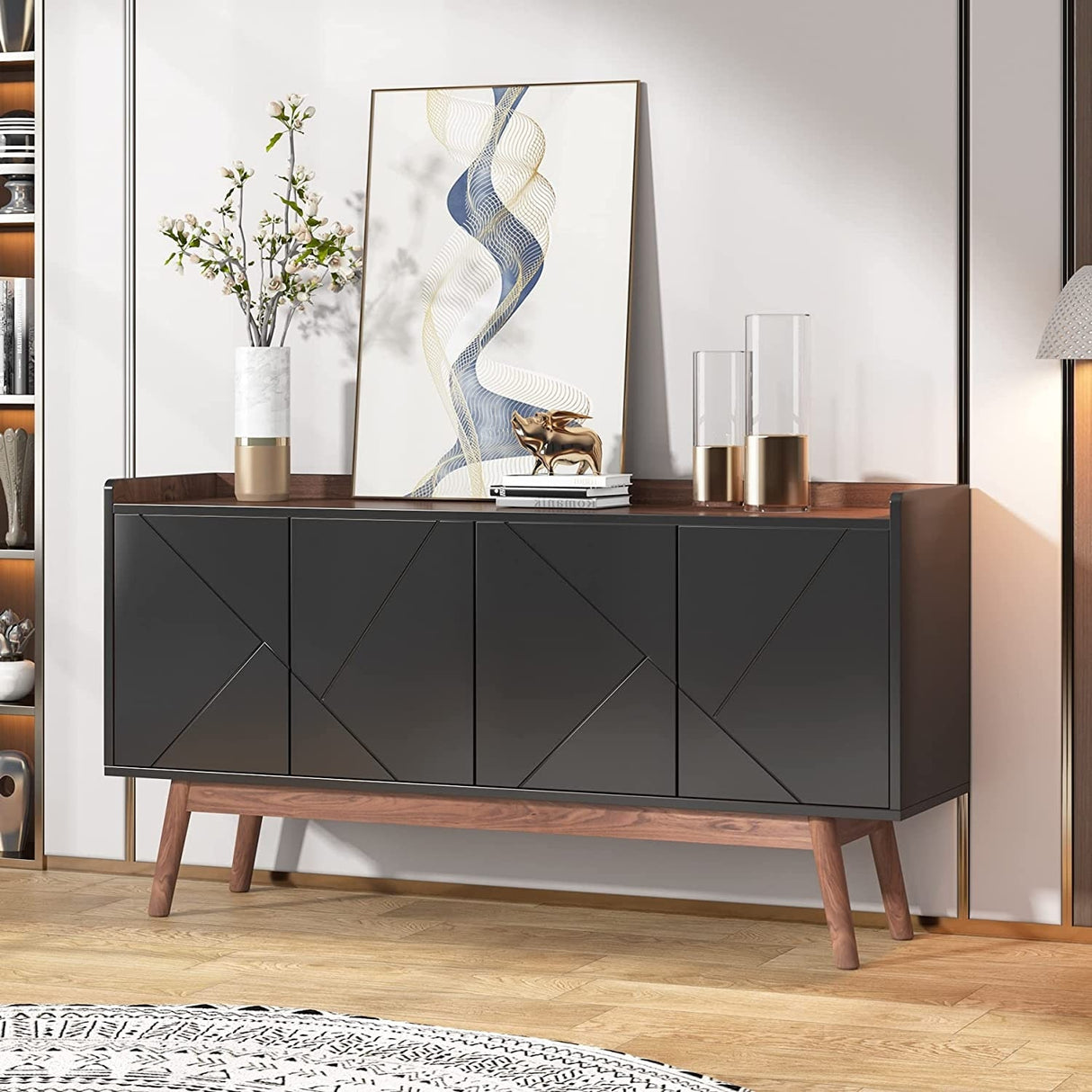 55-inch Kitchen Sideboard Buffet Cabinet with Storage Coffee Bar Cabinet with Doors - N/A