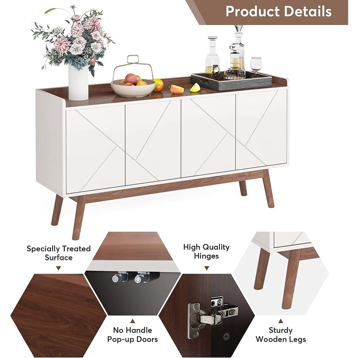 55-inch Kitchen Sideboard Buffet Cabinet with Storage Coffee Bar Cabinet with Doors - N/A