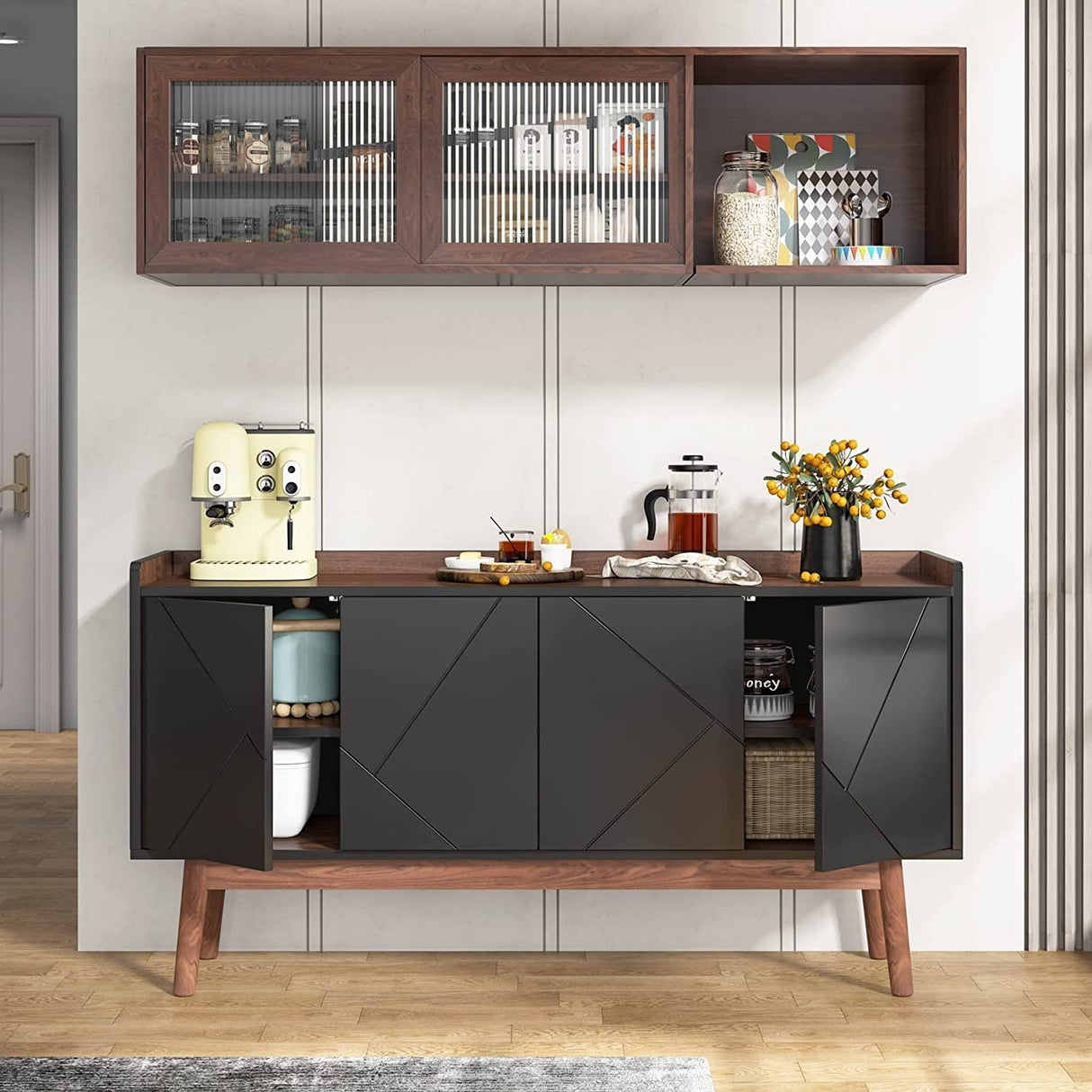 55-inch Kitchen Sideboard Buffet Cabinet with Storage Coffee Bar Cabinet with Doors - N/A