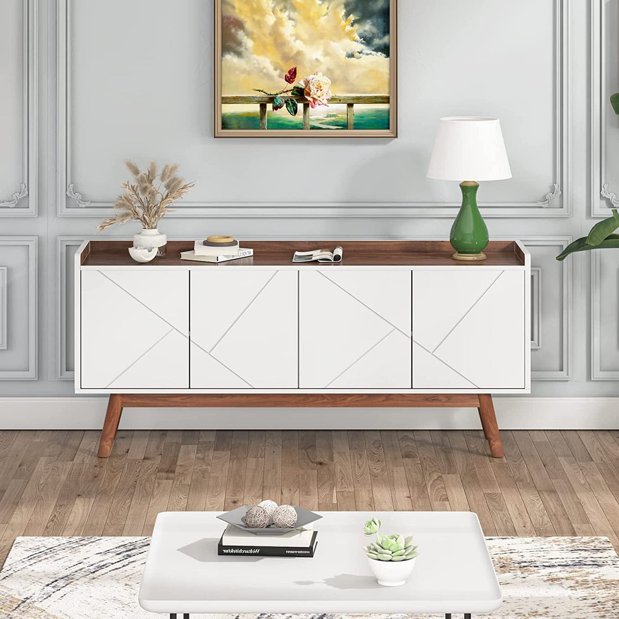 55-inch Kitchen Sideboard Buffet Cabinet with Storage Coffee Bar Cabinet with Doors - N/A
