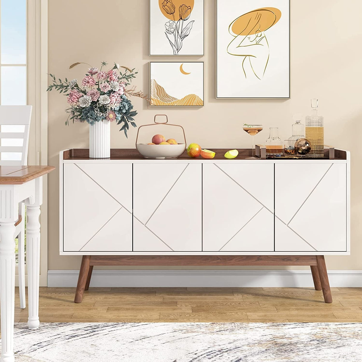 55-inch Kitchen Sideboard Buffet Cabinet with Storage Coffee Bar Cabinet with Doors - N/A