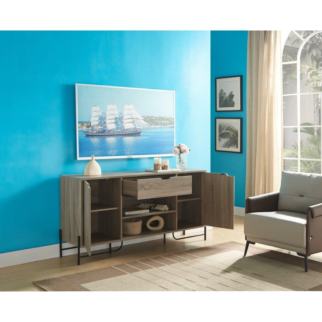 Buffet with Metal Legs with Two Door One Drawer Six Shelves