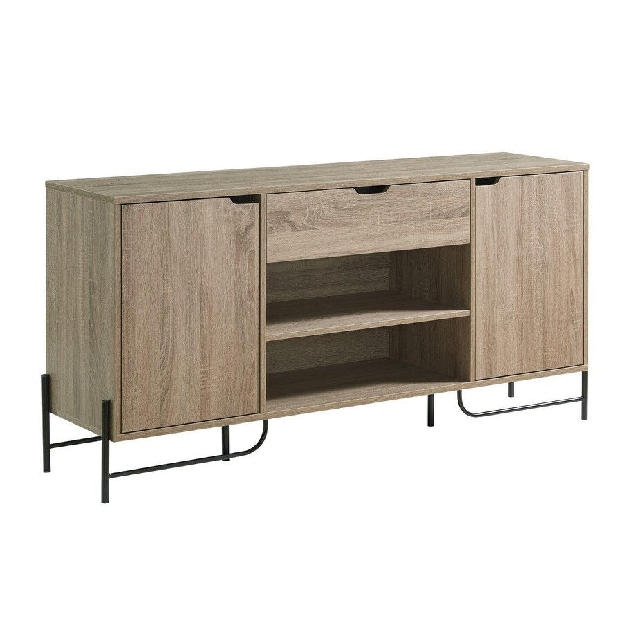 Buffet with Metal Legs with Two Door One Drawer Six Shelves