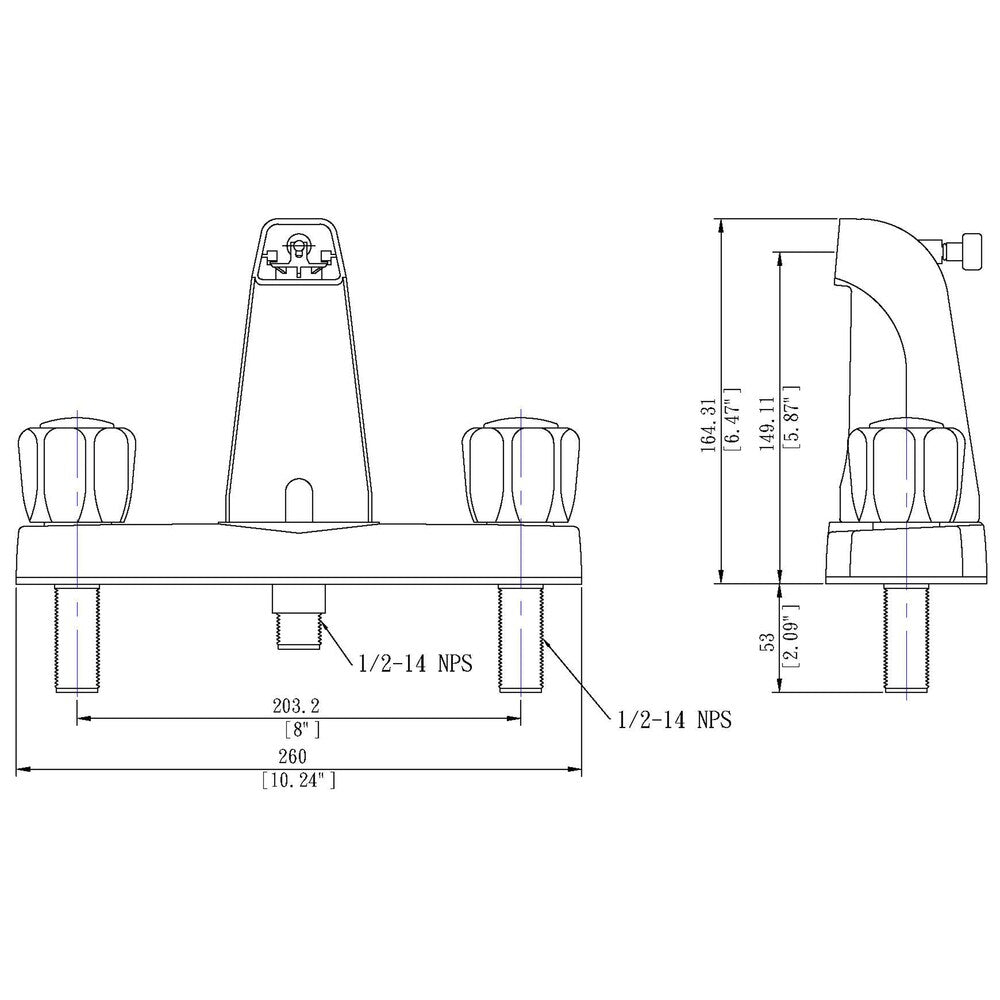 Builders Shoppe 3310A Mobile Home Two Handle Non-Metallic 8" Tub Shower Diverter