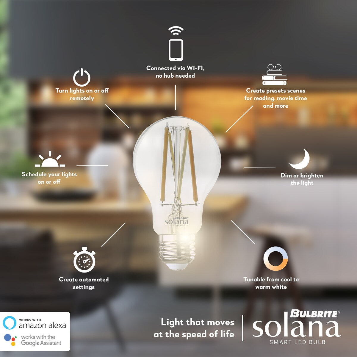 Bulbrite Solana 2-Pack G25 WiFi Connected Edison Filament LED Smart Light Bulb, Clear - Tunable White