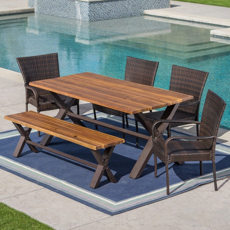 Bullerton Wicker Wood 6-piece Dining Set by Christopher Knight Home