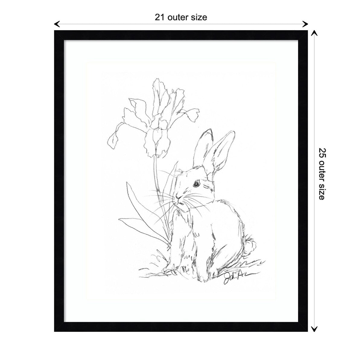 Bunny Sketch with Iris by Jodi Augustine Wood Framed Wall Art Print