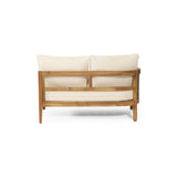 Burchett Acacia Wood and Round Wicker Outdoor 5 Seater Sectional Sofa Set with Cushions by Christopher Knight Home