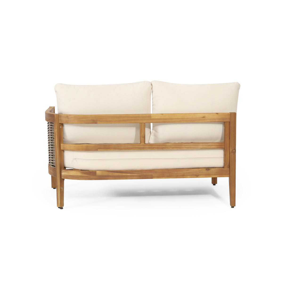 Burchett Acacia Wood and Round Wicker Outdoor 5 Seater Sectional Sofa Set with Cushions by Christopher Knight Home