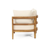 Burchett Acacia Wood and Round Wicker Outdoor 5 Seater Sectional Sofa Set with Cushions by Christopher Knight Home