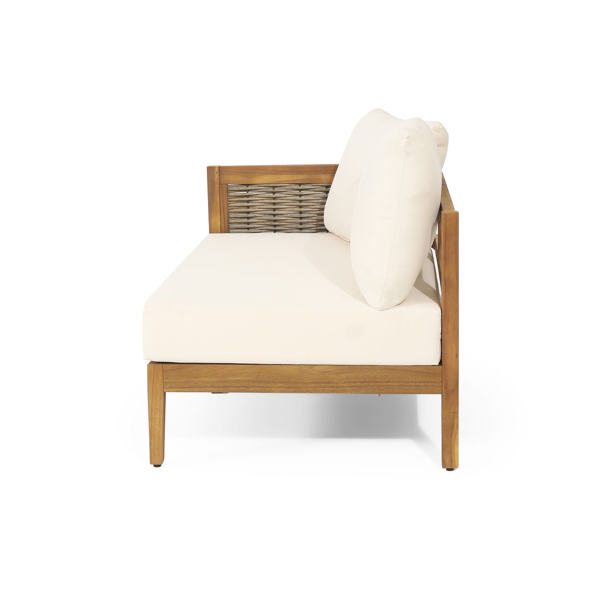 Burchett Outdoor Acacia Wood and Round Wicker 5 Seater Sectional Sofa Chat Set with Fire Pit by Christopher Knight Home