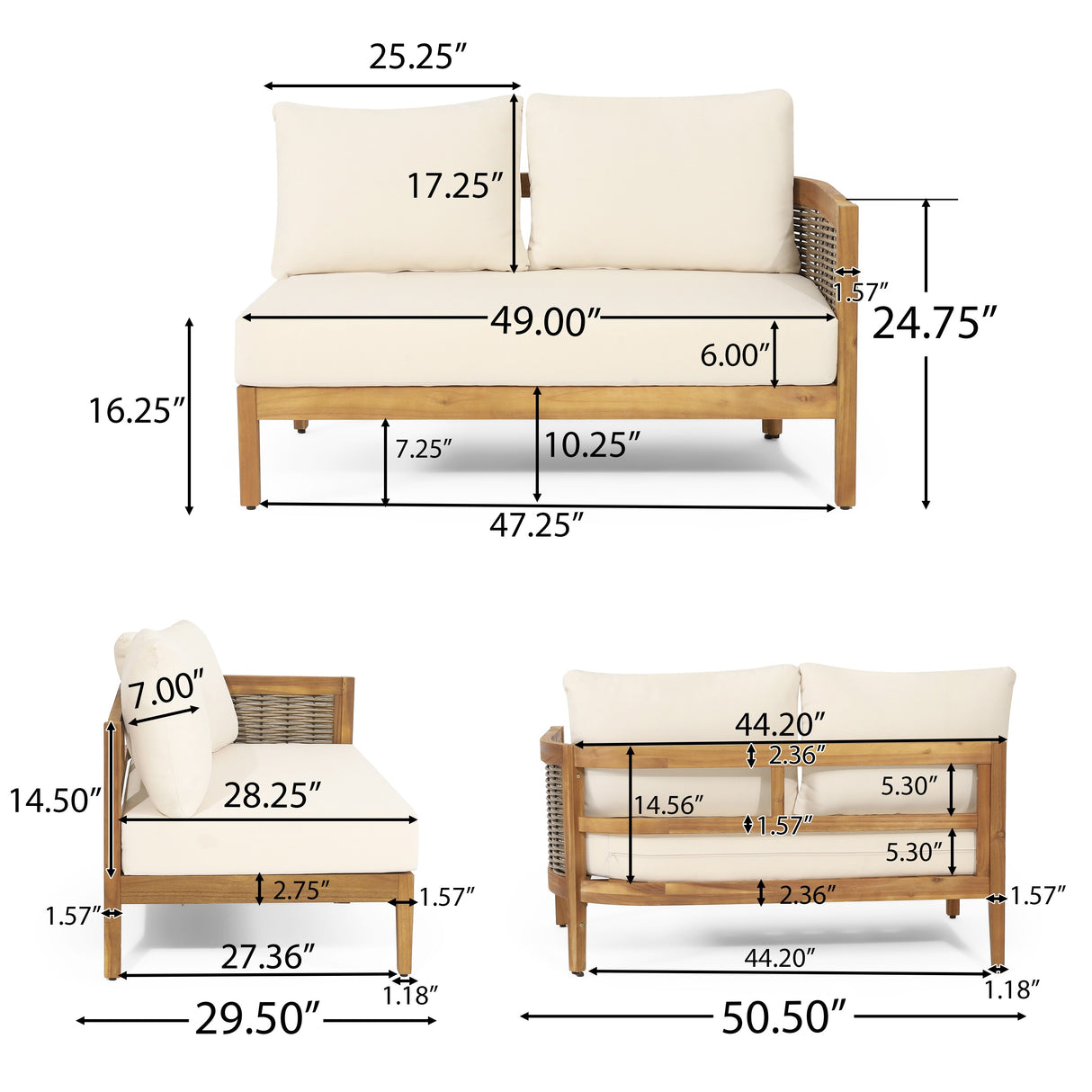 Burchett Outdoor Acacia Wood and Round Wicker 5 Seater Sectional Sofa Chat Set with Fire Pit by Christopher Knight Home