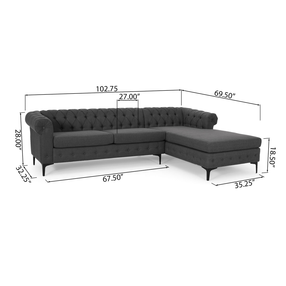 Burland Modern 3-seat Sectional Sofa w/ Chaise Lounge by Christopher Knight Home