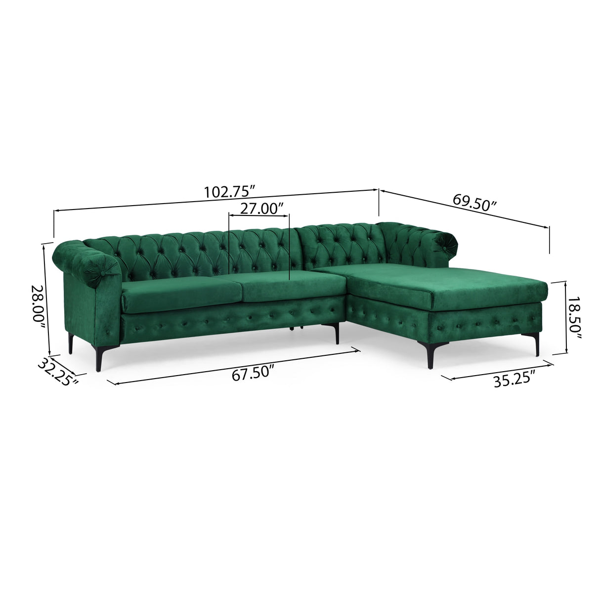 Burland Modern 3-seat Sectional Sofa w/ Chaise Lounge by Christopher Knight Home