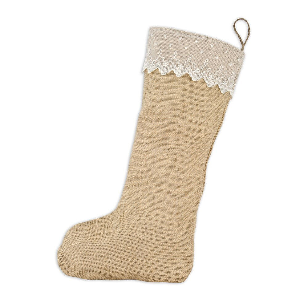 Burlap Natural with Lace Band Hemp Tab Christmas Stocking