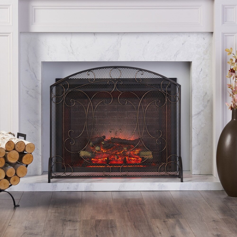 Burnell Contemporary Iron Fireplace Screen by Christopher Knight Home - 30.75" H x 36.00" W x 10.00" D