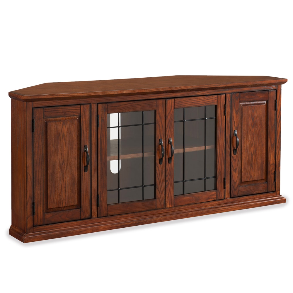 Leick Home Leaded Glass Corner TV Stand with Enclosed Storage