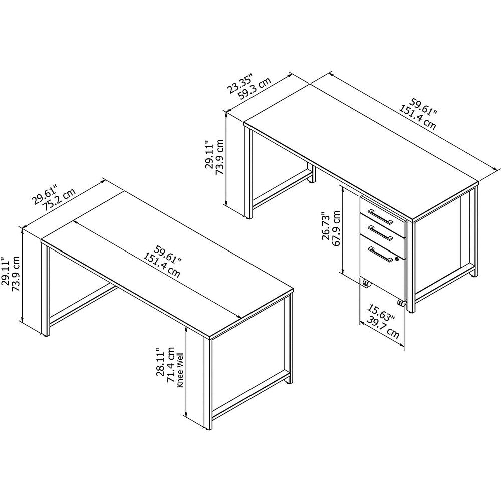 Bush 400 Series 60W x 30D Table Desk, Credenza & 3 Drawer File
