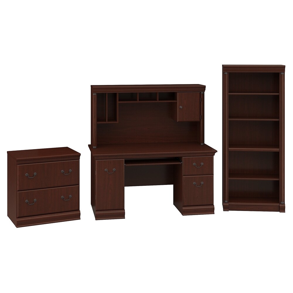 Bush Birmingham Office Desk with Hutch, Lateral File and Bookcase